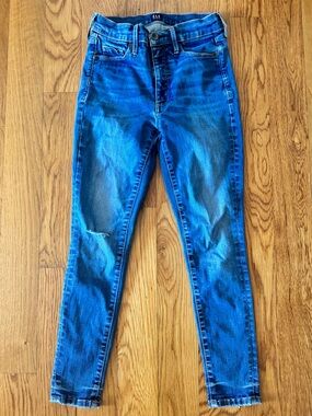 Gap True Skinny Mid Rise Dark Denim Ripped Knee Jeans 00P 24P 00 Petite